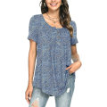 Miniatyrbilde 2 av 5: Dame Vår-sommer Henley Skjorter Knapp Tunic Topper 2023 Casual Kort Erm Bluse T Cyan-blue L