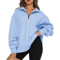 Miniatyrbilde 1 av 4: Oversized Hettegenser for Kvinner, Halv Glidelås, Lang Erme, Kvart Glidelås, Trendy Hettegenser, Antrekk for Tenåringer m0 light Blue 3X Large
