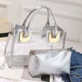 Miniatyrbilde 3 av 5: Dame 2 stk. Liten Klar Tote Strand Skulderveske Topphåndtak Veske Pvc Transparent Satchel Håndveske Hvit Sliver