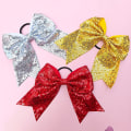 Miniatyrbillede 5 af 5: Glitter Cheer Sløjfe Elastiske Hårelastikker Piger 8\" Jul Glitrende Rød Guld Sølv