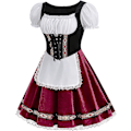 Pikkukuva 2 / 5: Naisten Oktoberfest-asu, Halloween saksalainen baijerilainen samettinen Dirndl-mekko Wine X Large