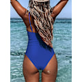 Miniatyrbillede 2 af 5: Dame Badedragt Heldragt V-hals Mavekontrol Rynket Front Lav Ryg Deep Blue XS