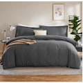 Miniatyrbild 1 av 5: Täcke King Size - Mjukt King Size-täcke set, 3-delat dubbelborstat täcke med knappstängning Dark grey Full