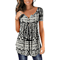 Miniatyrbilde 1 av 4: Dame Tunika Topper Ensfarget Plissert V-hals Knapper Bluse Blomstertrykte Damer Snowflake S
