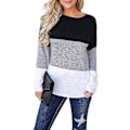 Miniatyrbillede 2 af 5: Dame Langærmet Toppe Afslappet Rund Hals T-shirts Stribet Albue Patchwork
