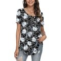Miniatyrbilde 2 av 5: Dame Vår-sommer Henley Skjorter Knapp Tunic Topper 2023 Casual Kort Erm Bluse T White Lily XL