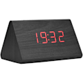 Miniatyrbild 1 av 5: LED Digital Väckarklocka, 3 Alarminställningar 12/24H Temperatur Datumvisning Stora Siffror Träklocka för Sovrum Kontor Inbyggt DC6V/500MA Batteri