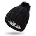 Miniatyrbild 1 av 4: Stickad mössa för kvinnor med satin innerfoder Pom Pom vinter varm mössa Bobble Hat