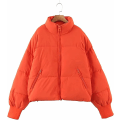 Miniatyrbilde 2 av 3: Vinterjakke for kvinner, langermet, ståkrage, glidelås, pufferjakke, baggy, kort, dunjakke, polstret kåpe Orange X-Small