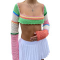 Miniatyrbillede 1 af 5: Dame Hul Ud Hæklet Strik Trøje Crop Tops Langærmet Trøje Cropped Style 1 M