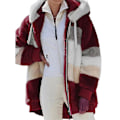 Miniatyrbild 1 av 2: 2023 Dam Långärmad Luva Teddybjörn Fleece Jacka Färgblock Vinter Varma Rock För Utomhus S-5xl Wine Red 4XL