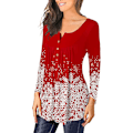 Miniatyrbilde 2 av 4: Dame Tunika Topper Ensfarget Plissert V-hals Knapper Bluse Blomstertrykte Damer Mixblack M