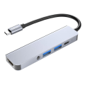 Pikkukuva 1 / 5: 5-in-1 USB-C Hub -telakka-asema, Type-C - HD 4K, kaksi USB3.0-porttia, 3,5 mm:n audioliitäntä, PD 60 W:n pikalataus
