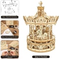Miniatyrbillede 2 af 5: Musikboks 3D Puslespil til Voksne, Mekanisk DIY Trælegetøj, Gaver til Fødselsdag/Valentinsdag/Jul - Romantisk Karrusel