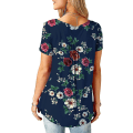 Miniatyrbillede 3 af 4: Dame Skjorter Flæse Løs Knap Tunic Toppe Til Kvinder Navy XL