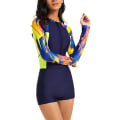 Miniatyrbild 4 av 5: Dam badkläder i ett stycke långärmad rashguard damer våtdräkt atletisk Navy Yellow XXL