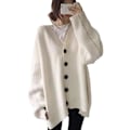 Miniatyrbillede 2 af 4: Multifarvet efterårs- og vinter afslappet og løs plus cardigan sweater frakke dame v-hals mid-længde sweater Gray M