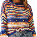 Miniatyrbillede 3 af 5: Dame Hul Ud Hæklet Strik Trøje Crop Tops Langærmet Trøje Cropped Style 3 S