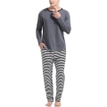 Miniatyrbillede 3 af 5: Herre Pyjamassæt Langærmet Ternet Loungesæt Flanel Pyjamas Plaid Overdel og Underdel 2 Dele Vinter Bomulds Natøj Grey XL