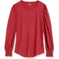 Miniatyrbillede 5 af 5: Langærmet T-shirt med rund hals og smock-manchetter til kvinder Dark Red L