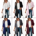 Miniatyrbillede 5 af 5: Dame Langærmet Cardigan Åben Front Bolero Lang Frakke Toppe Overtøj 1 stk Wine Red XL