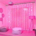 Miniatyrbilde 3 av 5: LED Vindusgardin Lyslenke, Innendørs Utendørs Bryllupsfest Dekorasjon Pink 5*0.4