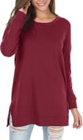 Dam långärmad sweatshirt rund hals sid split casual tunika pullover t-shirt toppar Wine M