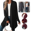 Miniatyrbillede 4 af 5: Dame Langærmet Cardigan Åben Front Bolero Lang Frakke Toppe Overtøj 1 stk Black 2XL