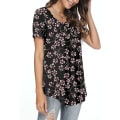 Miniatyrbilde 3 av 5: Dame Vår-sommer Henley Skjorter Knapp Tunic Topper 2023 Casual Kort Erm Bluse T Gypsophila Black M