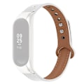 Pikkukuva 1 / 5: Nahkainen vaihtoranneke Samsung Galaxy Fit-e SM-R375 -laitteelle, kaksoispainonapilla ja hopeisella kellokotelolla White
