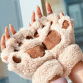 Miniatyrbild 2 av 5: Mjuk varm plysch katttasshandskar fingerlös flip halvfingervantar kvinnor vinter söt katttass fluffig sammetshandske flickor studenter Black One