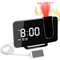 Miniatyrbild 1 av 5: Digital väckarklocka med USB-laddare/takprojektion, dubbel högljudd väckarklocka, enkel projektorväckarklocka