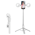 Miniatyrbillede 1 af 5: 1,3 m Udtrækkelig Selfie Stick Bluetooth Fjernbetjening Bærbart Tripod Stativ + Udfyldningslys og Spejl White