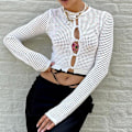 Miniatyrbillede 4 af 5: Dame Hul Ud Hæklet Strik Trøje Crop Tops Langærmet Trøje Cropped Style 9 M