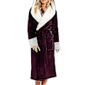 Miniatyrbild 1 av 3: Sherpa Fleece Badrock Kvinnor Mjuk Badrock Huva Fluffy Handduksbadrock Lång Badrock Vinter Varm Wine Red M