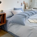 Miniatyrbild 5 av 5: Bomullsduntäcke, lyxigt enkelt randigt sängklädesset, japansk stil rent bomullstäcke randigt blue 2.0m