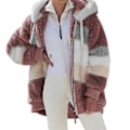 Miniatyrbild 1 av 3: 2023 Dam Långärmad Luva Teddybjörn Fleece Jacka Färgblock Vinter Varma Rock För Utomhus S-5xl Red M