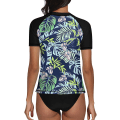 Miniatyrbilde 5 av 5: Dame Kort Erme Skjorte Surf Topp Badedrakt Sommer Svømming Sport Upf 50+ Blomstermønster Navy Leaves XL