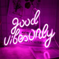 Miniatyrbillede 2 af 4: Pink Good Vibes Neonskilt - Neonlamper til soveværelse, LED neonskilte til vægdekoration