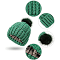 Miniatyrbild 3 av 4: Stickad mössa för kvinnor med satin innerfoder Pom Pom vinter varm mössa Bobble Hat