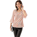 Miniatyrbild 2 av 5: Kvinnor Glitter Sequin Tank T-shirt 3/4 Puffed Sleeve V-hals Blus Topp Pink Gold L
