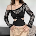 Miniatyrbillede 2 af 5: Dame Hul Ud Hæklet Strik Trøje Crop Tops Langærmet Trøje Cropped Style 6 M