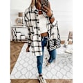 Miniatyrbilde 3 av 5: Rutete shacket-jakke for kvinner, langermet flanellskjorte med knapper White XL