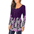 Miniatyrbilde 2 av 4: Dame Tunika Topper Ensfarget Plissert V-hals Knapper Bluse Blomstertrykte Damer Mixblue 1 S