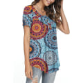 Miniatyrbilde 3 av 5: Dame Vår-sommer Henley Skjorter Knapp Tunic Topper 2023 Casual Kort Erm Bluse T Mixed Blue XXL