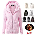 Miniatyrbillede 1 af 4: Dame Mode Afslappet Frakke Efterår Vinter Hættefrakke Plys Varm Jakker Plus Størrelse S-5xl pink 4XL