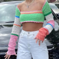 Miniatyrbillede 2 af 5: Dame Hul Ud Hæklet Strik Trøje Crop Tops Langærmet Trøje Cropped Style 2 S