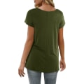 Miniatyrbilde 3 av 4: Dame Casual Topper V-hals T-skjorte Kort/lang Erme Plisserte Longine Skjorter Short Green M