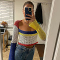 Miniatyrbillede 4 af 5: Dame Hul Ud Hæklet Strik Trøje Crop Tops Langærmet Trøje Cropped Style 4 S