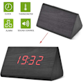 Miniatyrbild 2 av 5: LED Digital Väckarklocka, 3 Alarminställningar 12/24H Temperatur Datumvisning Stora Siffror Träklocka för Sovrum Kontor Inbyggt DC6V/500MA Batteri